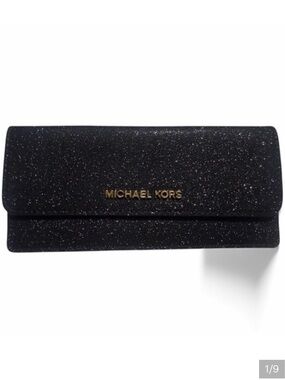 Michael Kors Black Glitter full size long clutch wallet  EUC